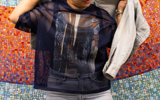 Blue Boxy-Net Oversized T-shirt