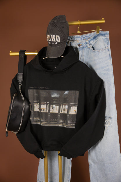Boxy Hoodie- Subway - Black