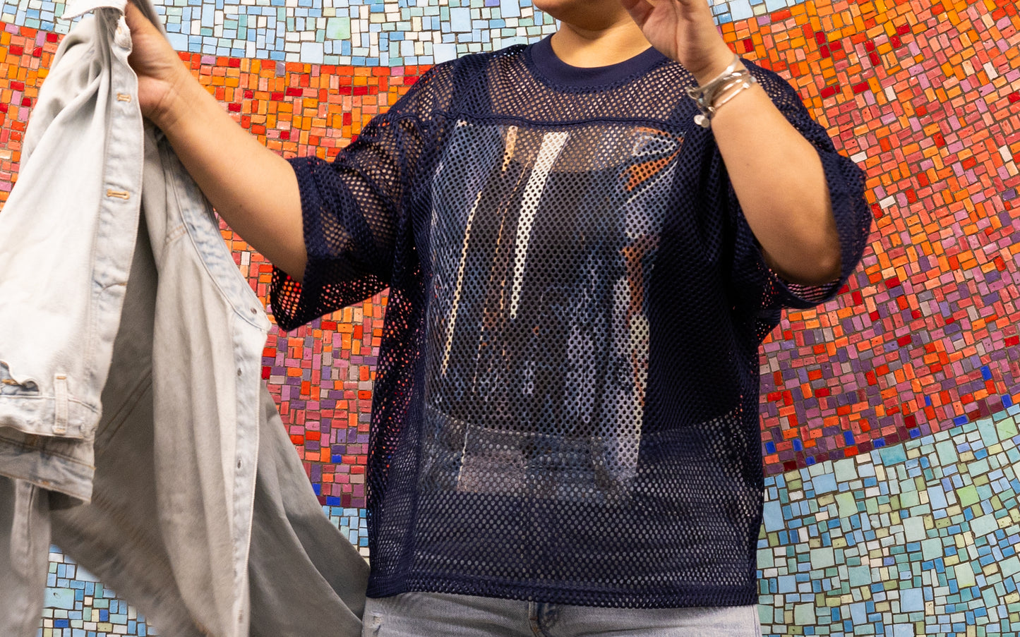 Blue Boxy-Net Oversized T-shirt